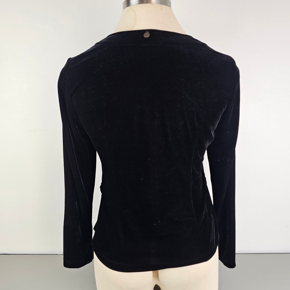 Soft Surroundings Black Velvet Faux Wrap Ruched V-Neck Top PL 37120 - Picture 4 of 11